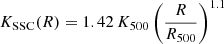 $$ \begin{aligned} K_{\rm SSC}(R) = 1.42\,K_{500} \left(\frac{R}{R_{500}}\right)^{1.1} \end{aligned} $$