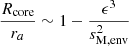 $$ \begin{aligned} \frac{R_{\rm core}}{r_a} \sim 1-\frac{\epsilon ^3}{s_{\rm M,env}^{2}} \end{aligned} $$