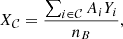 $$ \begin{aligned} X_\mathcal{{C}}=\frac{\sum _{i \in \mathcal {C}} A_i Y_i}{n_B}, \end{aligned} $$