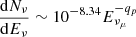 $ \frac{\mathrm{d}N_\nu} {\mathrm{d} E_\nu} \sim 10^{-8.34} E_{\nu_\mu}^{-q_p} $