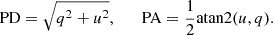 $$ \begin{aligned} \mathrm{PD} = \sqrt{q^2 + u^2},\qquad \mathrm{PA} = \frac{1}{2}\mathrm{atan2}(u, q). \end{aligned} $$