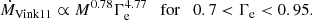 $$ \begin{aligned} \dot{M}_{\mathrm{Vink11} } \propto M^{0.78} \Gamma _{\rm e}^{4.77} \quad \mathrm{for} \quad 0.7 < \Gamma _{\rm e} < 0.95. \end{aligned} $$