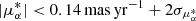 $ |\mu_{\alpha}^{*}| < 0.14\,\mathrm{mas\,yr^{-1}} + 2\sigma_{\mu_{\alpha}^{*}} $
