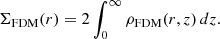 $$ \begin{aligned} \Sigma _{\rm FDM}(r)=2\int _0^{\infty }\rho _{\rm FDM}(r, z)\,dz. \end{aligned} $$