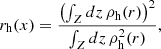 $$ \begin{aligned} r_{\rm h}(x) = \frac{\left( \int _Z dz\, \rho _{\rm h}(r) \right)^2}{\int _Z dz\, \rho _{\rm h}^2(r)}, \end{aligned} $$
