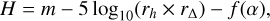 H = m - 5\log_{10}(r_h \times r_{\Delta}) - f(\alpha),