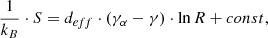 $$ \begin{aligned} \frac{1}{k_B}\cdot S = d_{eff}\cdot \left( \gamma _\alpha - \gamma \right) \cdot \ln {R}+const \text{,} \end{aligned} $$