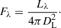 $$ \begin{aligned} F_{\lambda } = \frac{L_{\lambda }}{4\pi D_{\rm L}^{2}}\cdot \end{aligned} $$