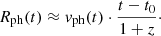 $$ \begin{aligned} R_\mathrm{ph} (t) \approx v_\mathrm{ph} (t) \cdot \frac{t - t_0}{1 + z}\cdot \end{aligned} $$