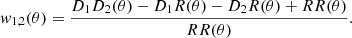 $$ \begin{aligned} w_{1,2}(\theta ) = \frac{D_1D_2(\theta ) -D_1R(\theta ) -D_2R(\theta ) +RR(\theta )}{RR(\theta )} . \end{aligned} $$
