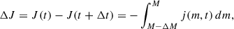 $$ \begin{aligned} \Delta J =J(t) - J(t+\Delta t) = - \int ^M_{M - \Delta M} j(m,t) \,dm, \end{aligned} $$