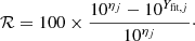 $$ \begin{aligned} \mathcal{R} = 100 \times \frac{10^{\eta _{j}}-10^{Y_{\mathrm{fit} ,j}}}{10^{\eta _{j}}}\cdot \end{aligned} $$
