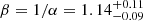 $ \beta=1/\alpha=1.14^{+0.11}_{-0.09} $