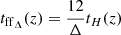 $ t_{\mathrm{ff}_{\Delta}}(z) = \frac{12}{\Delta} t_H (z) $