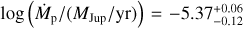 $\log \left({\dot{M}_{\rm p}}/({M_{\rm Jup}/\rm yr})\right)=-5.37^{+0.06}_{-0.12}$