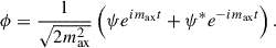 $$ \begin{aligned} \phi = \frac{1}{\sqrt{2m_{\rm ax}^2}}\left(\psi e^{im_{\rm ax}t} + \psi ^* e^{-im_{\rm ax}t}\right). \end{aligned} $$