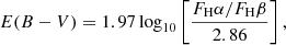 $$ \begin{aligned} E(B-V) = 1.97 \log _{10}\left[\frac{F_{\rm {H}}\alpha /F_{\rm {H}}\beta }{2.86}\right], \end{aligned} $$