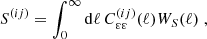 $$ \begin{aligned} S^{(ij)}=\int _0^\infty \mathrm{d} \ell \, C^{(ij)}_{\varepsilon \varepsilon }(\ell )W_S(\ell )\;, \end{aligned} $$