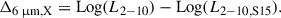 $$ \begin{aligned} \Delta _{6\,\upmu \mathrm{m},\mathrm{X}} = \mathrm{Log}(L_{2{-}10}) - \mathrm{Log}(L_{2{-}10, \mathrm{S15}}). \end{aligned} $$
