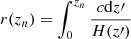 $ r(z_n) = \int_0^{z_n}\frac{c\mathrm{d}{z\prime}}{H(z\prime)} $