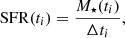 $$ \begin{aligned} \mathrm {SFR}(t_{i}) = \frac{M_{\star }(t_{i})}{\Delta t_{i}} ,\end{aligned} $$