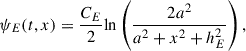 $$ \begin{aligned}&\psi _E(t,x)=\frac{C_E}{2}\mathrm{ln} \left(\frac{2a^2}{a^2+x^2+h_E^2}\right),\end{aligned} $$