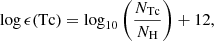 $$ \log \epsilon (\mathrm{Tc} ) = \log _{10} \left( \frac{N_{\mathrm{Tc} }}{N_{\mathrm{H} }} \right) + 12, $$