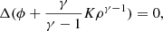 $$ \begin{aligned} \Delta (\phi +{\gamma \over \gamma -1} K \rho ^{\gamma -1})=0, \end{aligned} $$