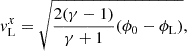 $$ \begin{aligned} v^{x}_{\rm L}= \sqrt{\frac{2(\gamma -1)}{\gamma +1}(\phi _0-\phi _{\rm L})}, \end{aligned} $$