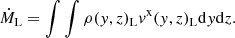$$ \begin{aligned} \dot{M}_{\rm L}=\int \int \rho (y,z)_{\rm L} v^\mathrm{x}(y,z)_{\rm L} \mathrm{d}y \mathrm{d}z. \end{aligned} $$