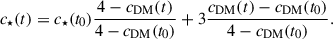 $$ \begin{aligned} c_\star (t) = c_\star (t_0)\frac{4-c_{\rm DM}(t)}{4-c_{\rm DM}(t_0)}+3\frac{c_{\rm DM}(t)-c_{\mathrm{DM}}(t_0)}{4-c_{\rm DM}(t_0)}. \end{aligned} $$