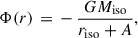 $$ \begin{aligned} \Phi (r) \, = \, -\, \frac{G M_{\rm iso}}{r_{\rm iso}+ A}, \end{aligned} $$