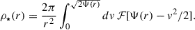 $$ \begin{aligned} \rho _\star (r) = \frac{2\pi }{r^2} \int _0^{\sqrt{2\Psi (r)}} dv\, \mathcal{F} [\Psi (r) - v^2/2]. \end{aligned} $$