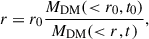 $$ \begin{aligned} r=r_0\frac{M_{\rm DM}(<r_0,t_0)}{M_{\rm DM}( < r, t)}, \end{aligned} $$