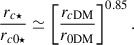 $$ \begin{aligned} \frac{r_{c\star }}{r_{c0\star }} \simeq \left[\frac{r_{c\mathrm{DM}}}{r_{0\mathrm{DM}}}\right]^{0.85} . \end{aligned} $$