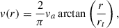 $$ \begin{aligned} v(r) = \frac{2}{\pi } v_a \arctan \left(\frac{r}{r_t}\right), \end{aligned} $$