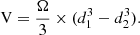 $$ \begin{aligned} \mathrm V=\frac{\Omega }{3}\times (d_1^3-d_2^3). \end{aligned} $$