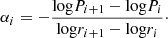$$ \begin{aligned} \alpha _i = - \frac{\mathrm{log} P_{i+1} - \mathrm{log} P_i}{\mathrm{log} r_{i+1} - \mathrm{log} r_i}\cdot \end{aligned} $$
