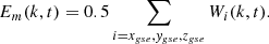 $$ \begin{aligned} E_m(k,t) = 0.5\sum _{i=x_{gse},y_{gse},z_{gse}} W_i(k,t). \end{aligned} $$