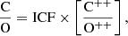 $$ \begin{aligned} \frac{\mathrm C}{\mathrm O}= \mathrm {ICF}\times \left[\frac{\mathrm C^{++}}{\mathrm O^{++}} \right], \end{aligned} $$