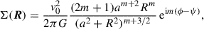 $$ \begin{aligned} \Sigma (\boldsymbol{R}) = \frac{v_0^2}{2\pi G} \frac{(2m+1)a^{m+2}R^m}{(a^2+R^2)^{m+3/2}}\, \mathrm{e} ^{\mathrm{i} m(\phi -\psi )}, \end{aligned} $$