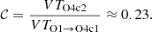 $$ \begin{aligned} \mathcal{C} = \frac{VT_{\rm O4c2}}{VT_{\rm O1\rightarrow O4c1}}\approx 0.23. \end{aligned} $$