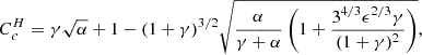 $$ \begin{aligned} C_c^H = \gamma \sqrt{\alpha } + 1 - (1+\gamma )^{3/2} \sqrt{\dfrac{\alpha }{\gamma + \alpha } \left(1 + \dfrac{3^{4/3}\epsilon ^{2/3}\gamma }{(1 + \gamma )^2}\right)}, \end{aligned} $$