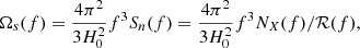 $ \Omega_{s}(f) = \frac{4\pi^2}{3H_0^2} f^3 S_n(f) = \frac{4\pi^2}{3H_0^2} f^3 N_X(f) /{\cal R}(f), $