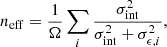 $$ \begin{aligned} n_{\rm eff} = \frac{1}{\Omega }\sum _i\frac{\sigma ^2_{\rm int}}{\sigma ^2_{\rm int} + \sigma ^2_{\epsilon , i}}, \end{aligned} $$