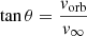 $ \tan{\theta} = \frac{v_{\mathrm{orb}}}{v_{\infty}} $