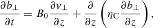 $$ \begin{aligned} \frac{\partial b_\perp }{\partial t}&= B_0 \frac{\partial v_\perp }{\partial z} + \frac{\partial }{\partial z} \left(\eta _{\rm C} \frac{\partial b_\perp }{\partial z}\right), \end{aligned} $$