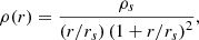 $$ \begin{aligned} \rho (r) = \frac{\rho _s}{\left(r/r_s\right) \left(1 + r/r_s\right)^2}, \end{aligned} $$