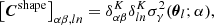 $$ \begin{aligned} \left[{\boldsymbol{C}}^\mathrm{shape}\right]_{\alpha \beta ,ln} = \delta _{\alpha \beta }^K\delta _{ln}^K \sigma ^2_\gamma ({\boldsymbol{\theta }}_l;\alpha ), \end{aligned} $$