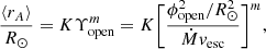 $$ \begin{aligned} \frac{\langle r_A\rangle }{R_{\odot }}= K \Upsilon _{\text{open}}^m = K\bigg [\frac{\phi _{\text{open}}^2/R_{\odot }^2}{\dot{M} v_{\text{esc}}}\bigg ]^m, \end{aligned} $$